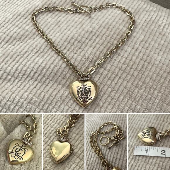 Y2K Juicy Couture Logo Heart Shaped Locket Gold Tone Necklace - Picture 4 of 4